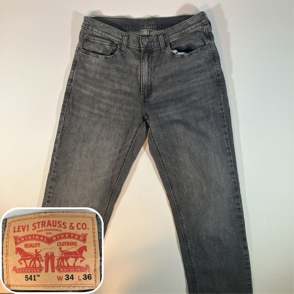 LEVI'S 541 ATHLETIC TAPER JEANS MEN'S 34X36 DARK GRAY STRETCH DENIM
